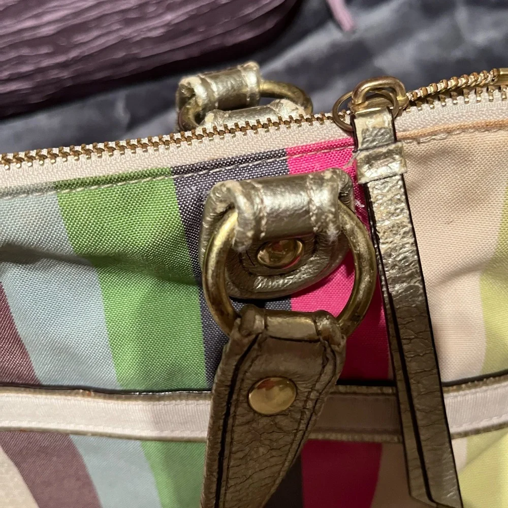 Coach Poppy Legacy Multicolor Striped Glam Bag with Sequins and Gold handles - Picture 10 of 11